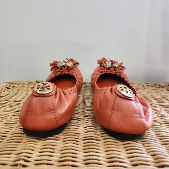 Tory Burch Reese Orange Bow Tassel Ballet Flats - Picture 3 of 5
